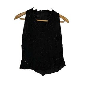 Jkara‎ Womens Beaded Sleeveless Top M Black Cocktail Holiday Special Occasion